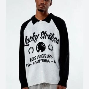 PacSun Black and White Cardigan Sweater with Graphic Design